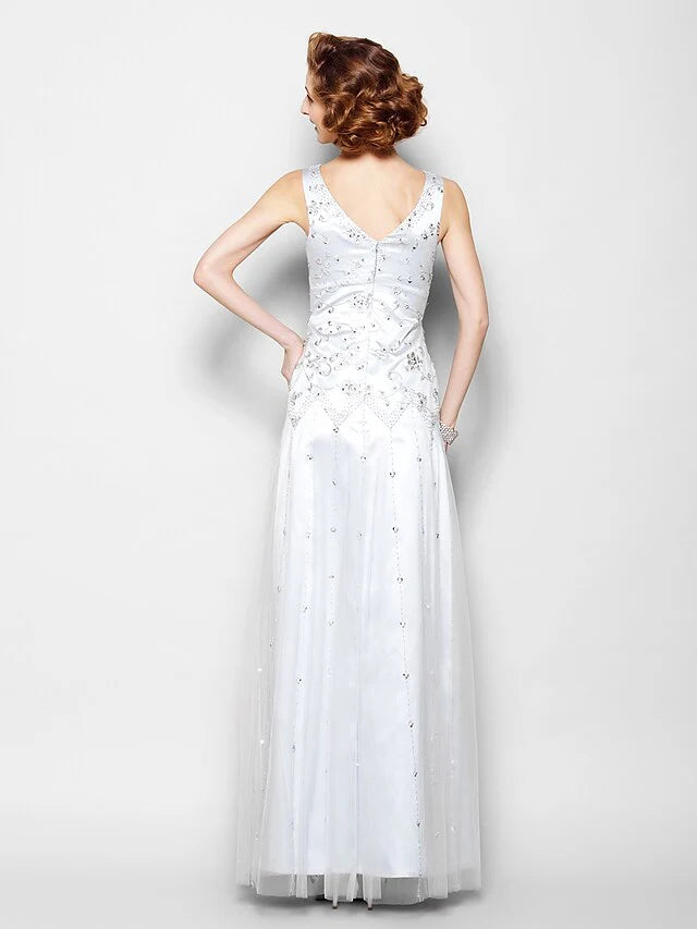Wholesale Mother of the Bride Dress Sparkle & Shine V Neck Floor Length Lace Tulle Sleeveless with Lace Beading
